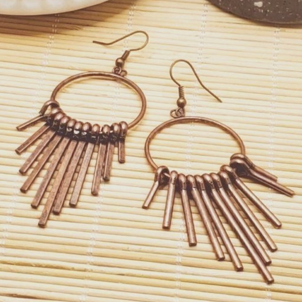 Mid Century Modern Style Earrings Antique Copper